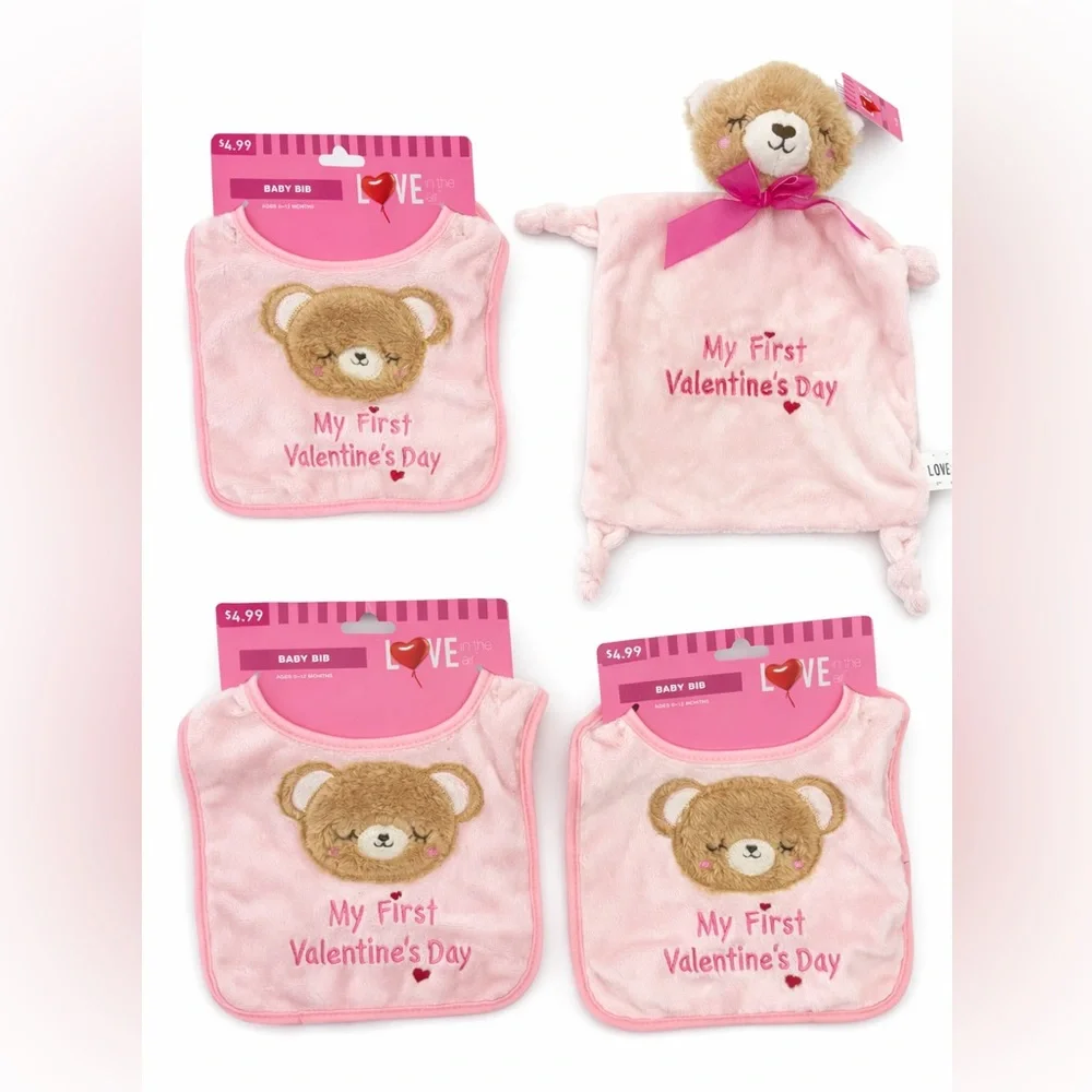 Walgreens Love In Air Baby Valentine Gift Set Bib & Security Blanket Pink NWT